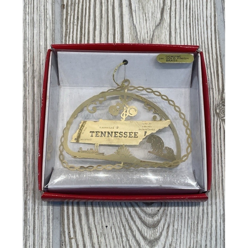 Nations Treasures Tennessee 24K Gold Finish Brass Ornament Nashville Memphis Box